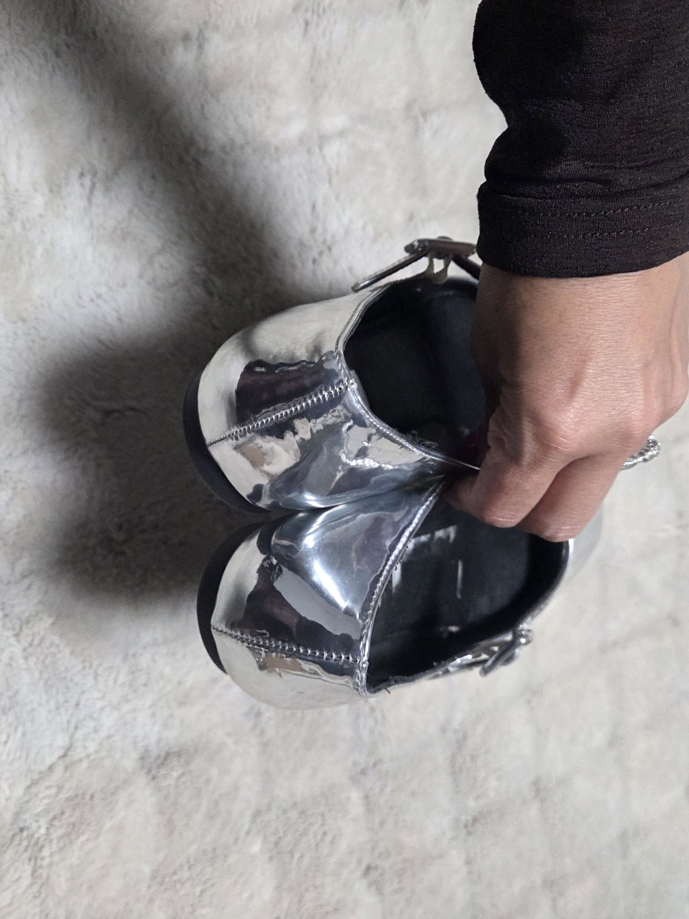 Steve Madden Silver Mary Jane Flats - Metallic Square Toe - Picture 5 of 5